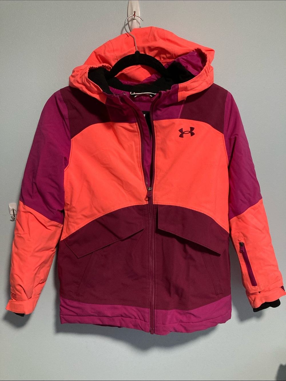 Under Armour Girls' Colorblock Hooded Winter Coat - Coral, Plum & Magenta